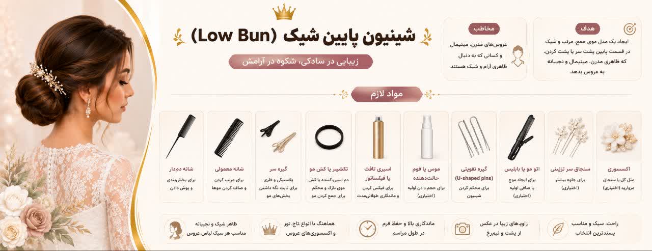 شینیون پایین شیک (Low Bun)